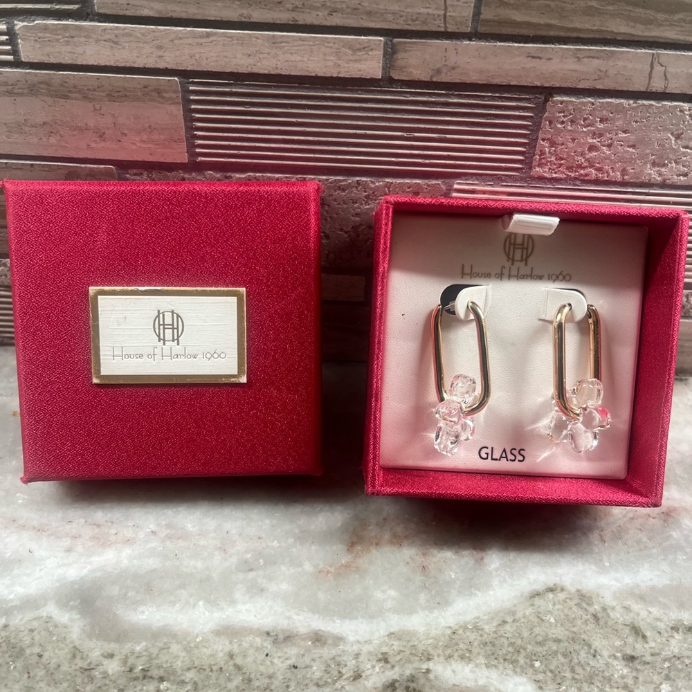 House of Harlow 1960 Gold-Tone with Clear Glass Floral Earrings
